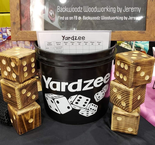 Yardzee & Yard Farkle Giant Yard Dice Set (All Weather) with Bucket, Big Laminated Score Cards & Dry Erase Marker